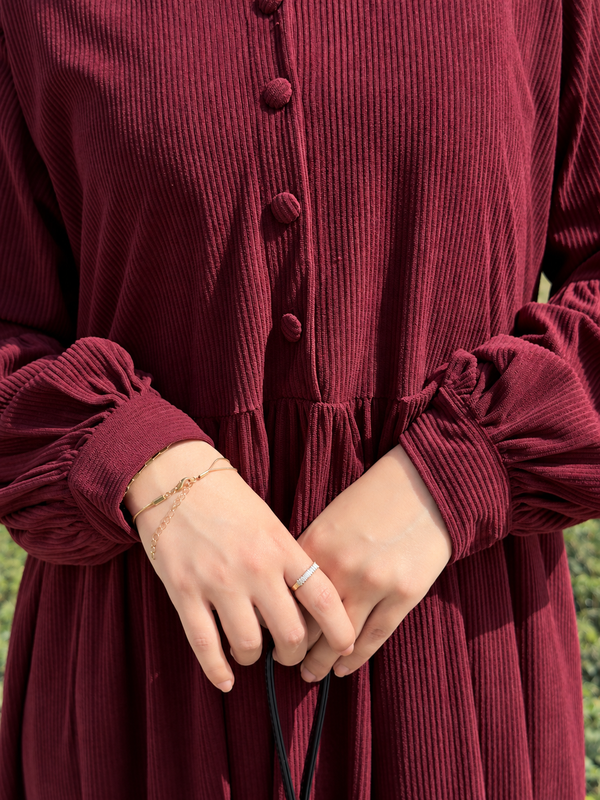 Ruffle Collar Maxi Dress - Burgundy NUVIRA