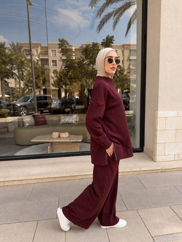 Relaxed Fit Two Piece Set - Burgundy NUVIRA