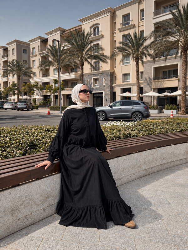 Ruffle Collar Maxi Dress - Black NUVIRA