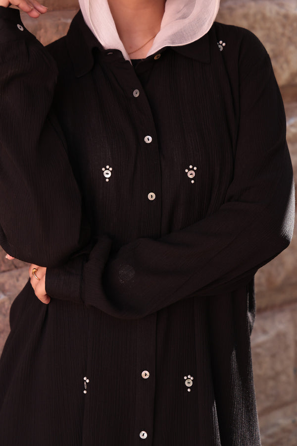 Pearl-Embellished Koresha Two-Piece Set – Black