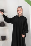 Hooded Flared Maxi Dress - Black