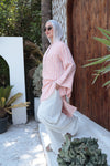 Striped Flare-Sleeve Modest Tunic-Pastel Pink