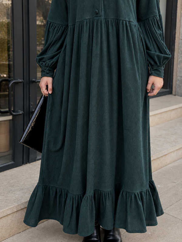 Ruffle Collar Maxi Dress - `deep Teal NUVIRA