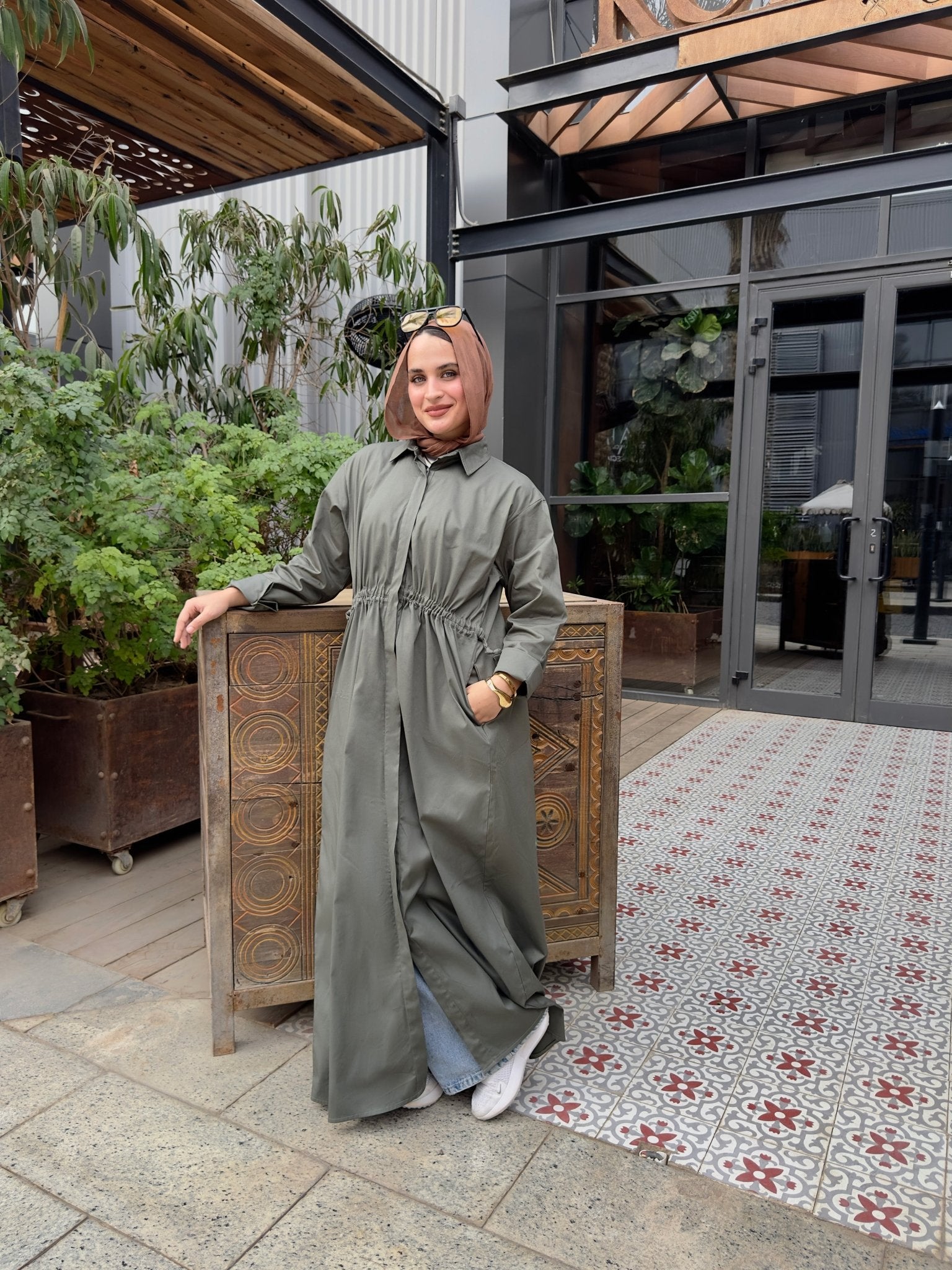 Button Front Cinched Shirt Dress Light olive NUVIRA Button Front Cinched Shirt Dress Light olive NUVIRA