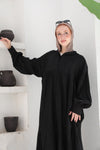 Hooded Flared Maxi Dress - Black - NUVIRA -