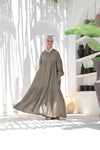 Hooded Flared Maxi Dress - Dusty Olive - NUVIRA -