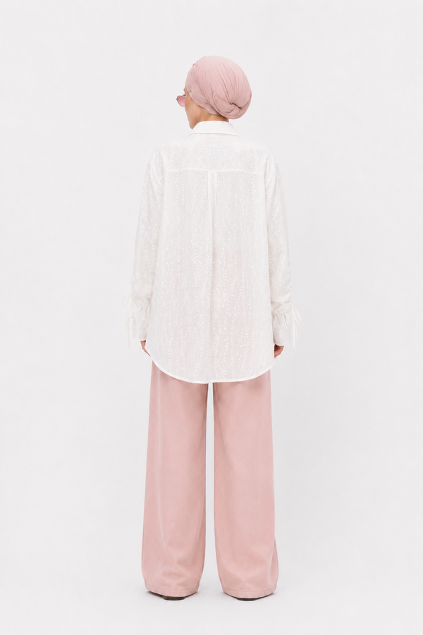 White Embroidered Drawstring Blouse