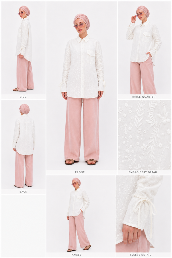 White Embroidered Drawstring Blouse