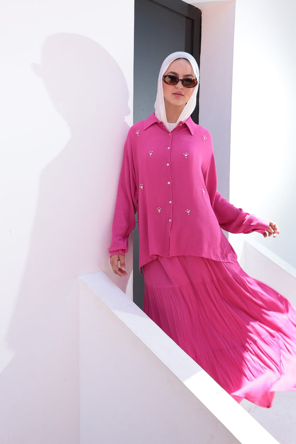 Pearl - Embellished Koresha Two - Piece Set – Fuchsia - NUVIRA -