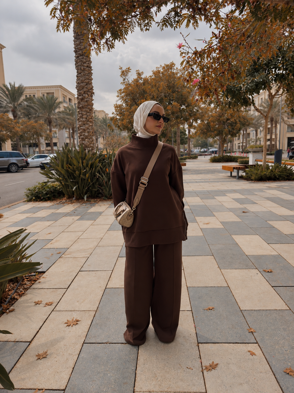 HIGH NECK WIDE LEG SET - BROWN NUVIRA