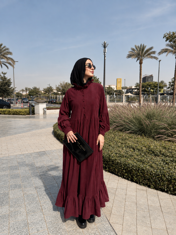 Ruffle Collar Maxi Dress - Burgundy NUVIRA