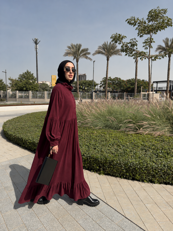 Ruffle Collar Maxi Dress - Burgundy NUVIRA