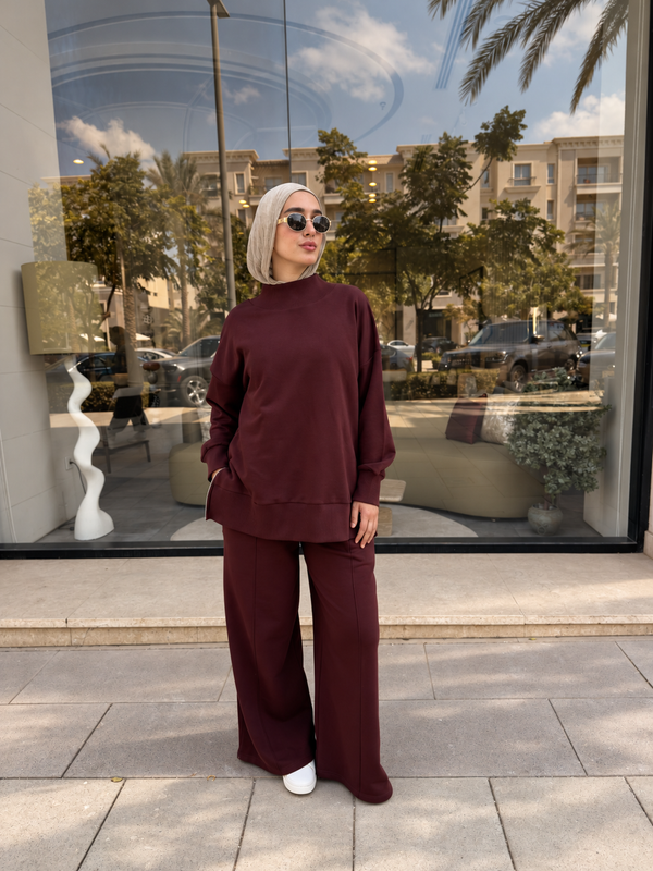 Relaxed Fit Two Piece Set - Burgundy NUVIRA