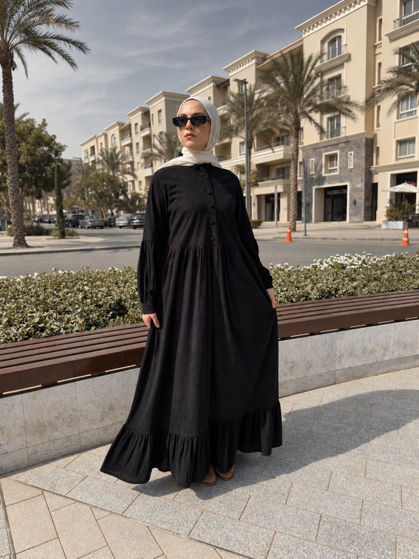 Ruffle Collar Maxi Dress - Black NUVIRA