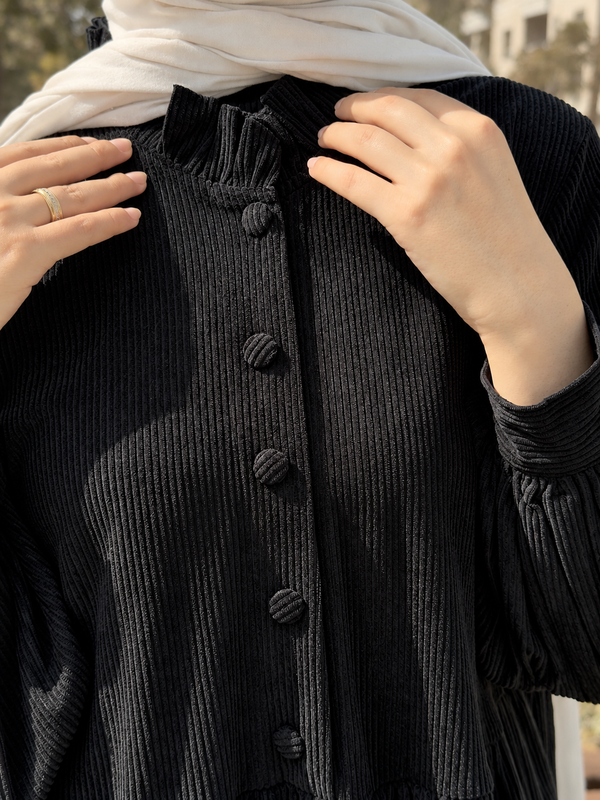 Ruffle Collar Maxi Dress - Black NUVIRA