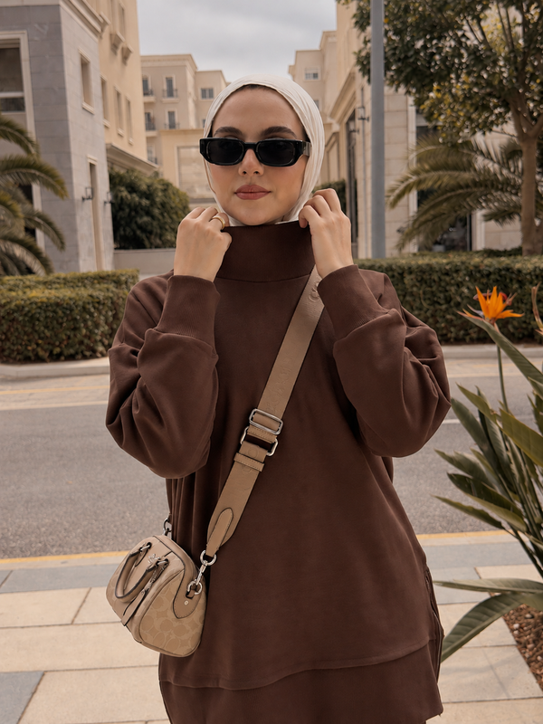 HIGH NECK WIDE LEG SET - BROWN NUVIRA