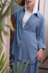 Pearl-Embellished Koresha Two-Piece Set – Dusty Blue