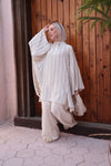 Striped Oversize Tunic Blouse-Charcoal Grey Stripes on Off-White
