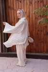 Striped Oversize Tunic Blouse-Charcoal Grey Stripes on Off-White
