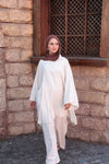 Striped Oversize Tunic Blouse-Light Beige Stripes on Off-White