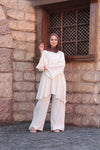 Striped Oversize Tunic Blouse-Light Beige Stripes on Off-White