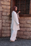 Striped Oversize Tunic Blouse-Light Beige Stripes on Off-White