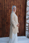 Striped Flare-Sleeve Modest Tunic-Sand Beige