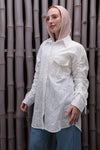 White Embroidered Drawstring Blouse