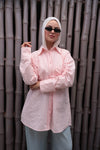 Pink Embroidered Drawstring Blouse