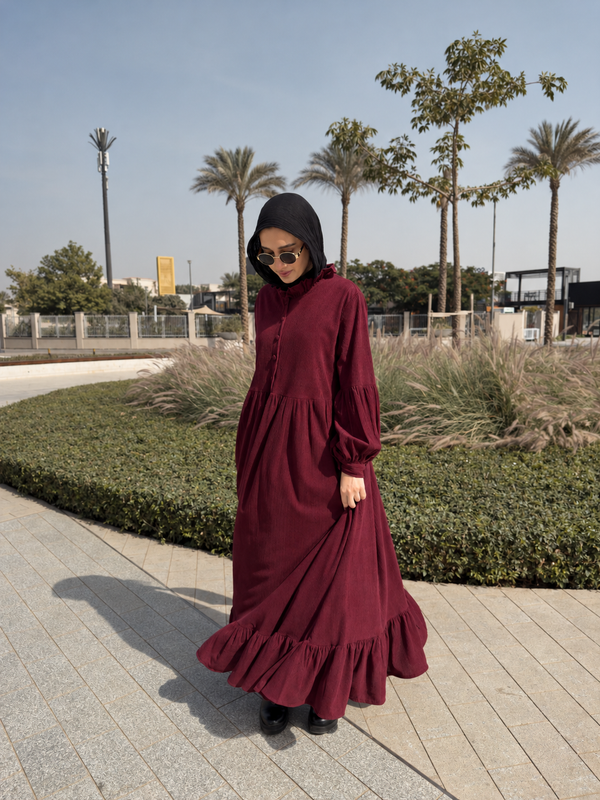 Ruffle Collar Maxi Dress - Burgundy NUVIRA