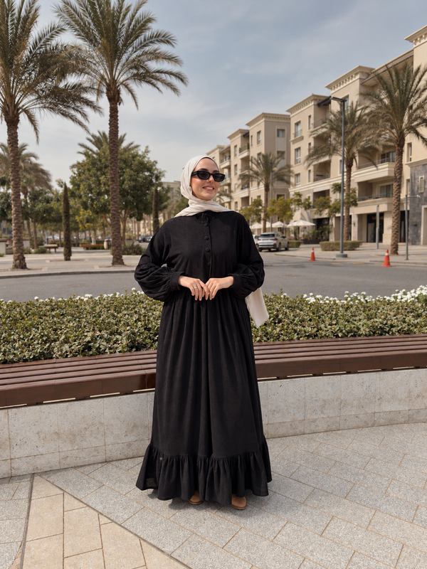 Ruffle Collar Maxi Dress - Black NUVIRA