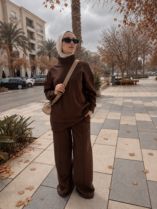 HIGH NECK WIDE LEG SET - BROWN NUVIRA