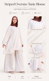 Striped Oversize Tunic Blouse-Light Beige Stripes on Off-White