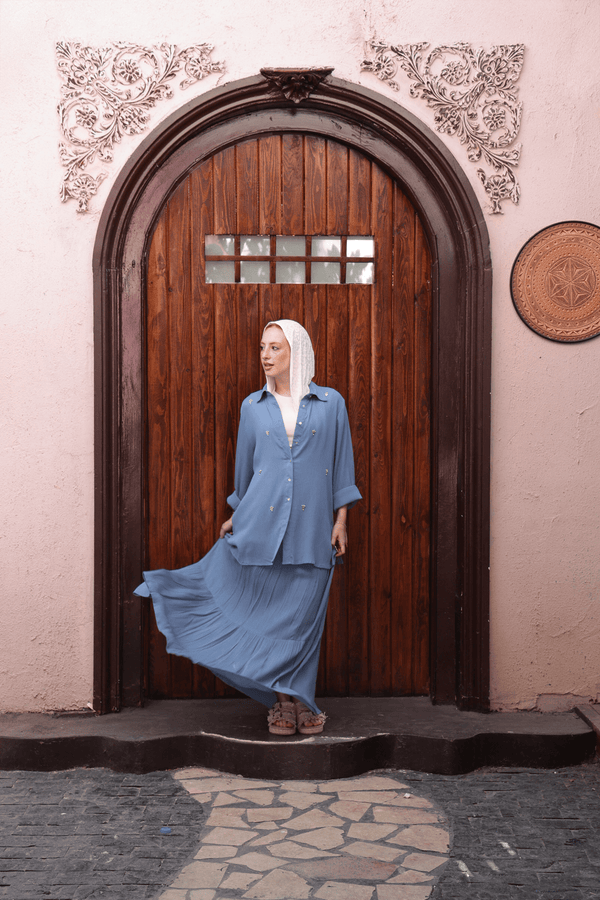 Pearl - Embellished Koresha Two - Piece Set – Dusty Blue - NUVIRA - 