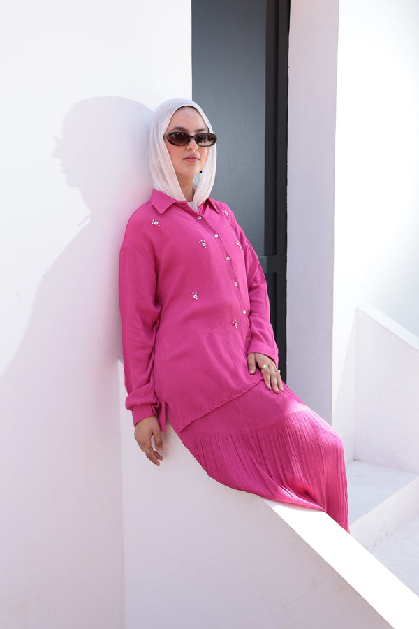 Pearl - Embellished Koresha Two - Piece Set – Fuchsia - NUVIRA - 