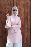 Striped Flare-Sleeve Modest Tunic-Pastel Pink