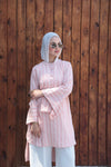 Striped Flare - Sleeve Modest Tunic - Pastel Pink - NUVIRA - 
